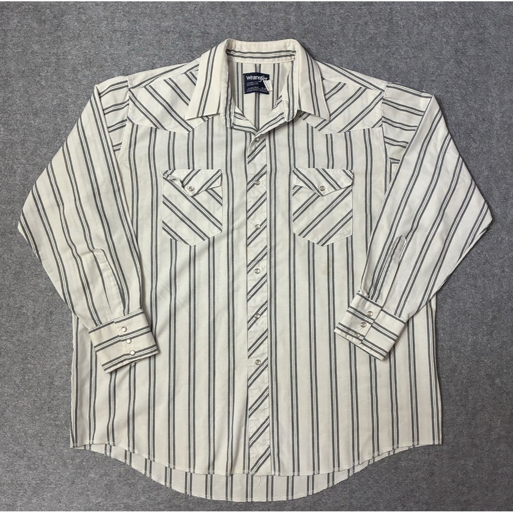 VTG Wrangler Shirt Men 18-34 2XL Long Tail Pearl Snap Cowboy Cut Brushpopper 90s